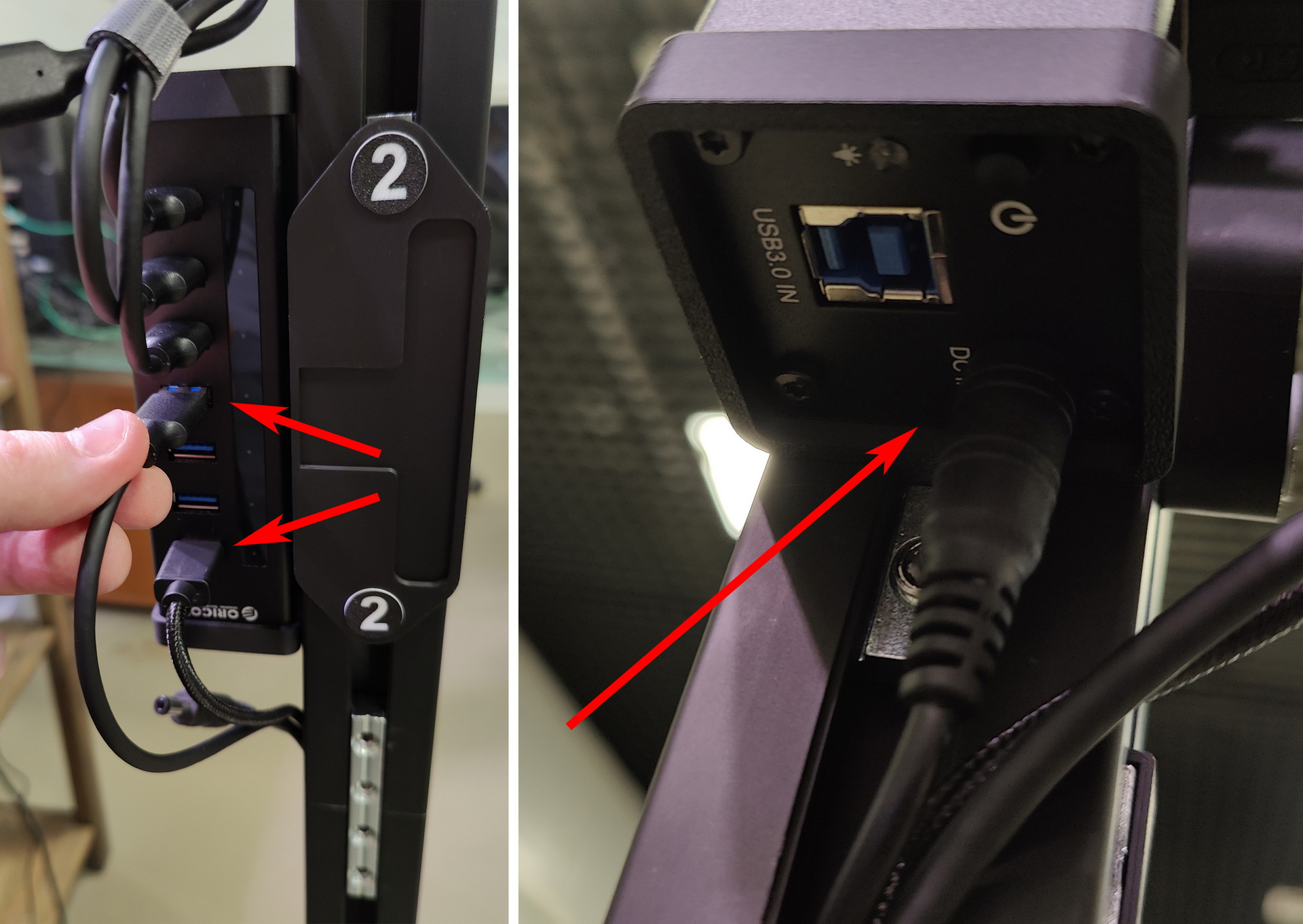 Подключение кабелей к USB-концентратору